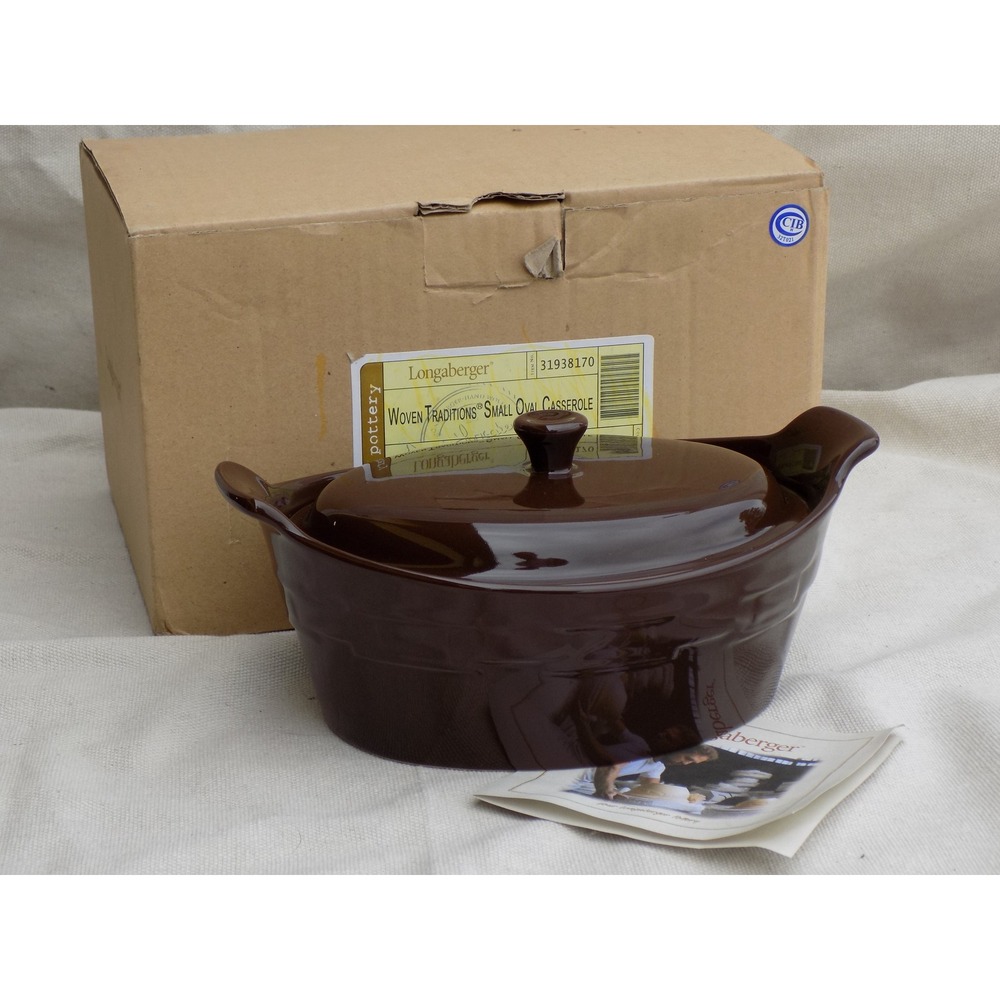 Woven Traditions Small Oval Chocolate Brown Casserole Dish Longaberger Pottery